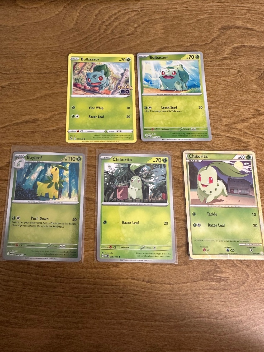 Lot of 5 Pokemon Cards - Bulbasaur, Bayleef, and Chikorita